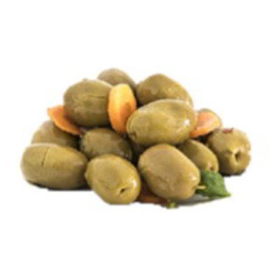 Olive verdi schiacciate giganti condite alla pescheria