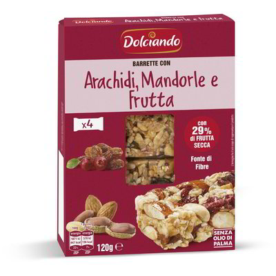 Barrette con arachidi, mandorle e frutta