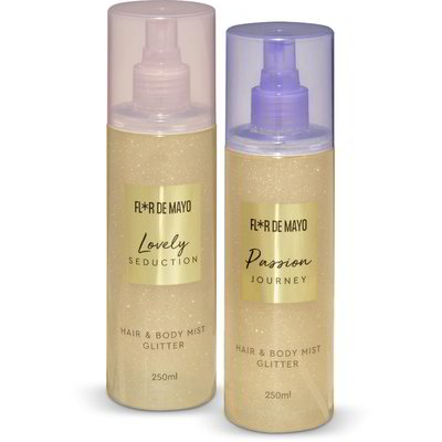 Acqua profumata per corpo e capelli con glitter profumazioni assortite