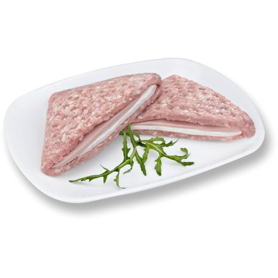 Tramezzino di carne macinata di suino farcito con prosciutto e formaggio