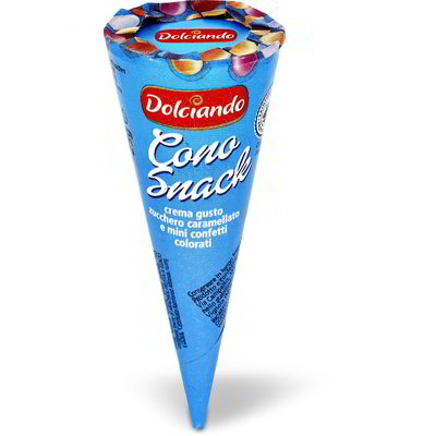 Mini cono snack allo zucchero caramellato e mini confetti colorati