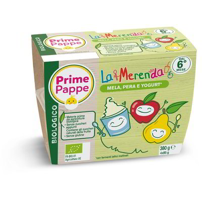 La merenda mela, pera e yogurt Bio
