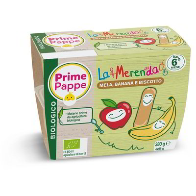Purea di mela, banana e biscotto biologica