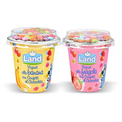 Yogurt fragola/banana con confetti al cioccolato