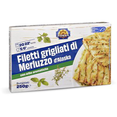 Filetti grigliati di merluzzo d'Alaska con erbe aromatiche surgelati