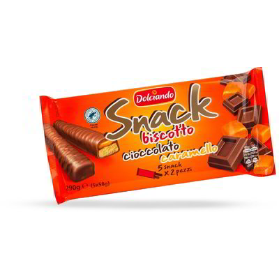 Snack biscotto cioccolato e caramello
