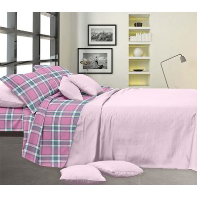 Completo letto matrimoniale in microfibra - Fantasia Quadri rosa