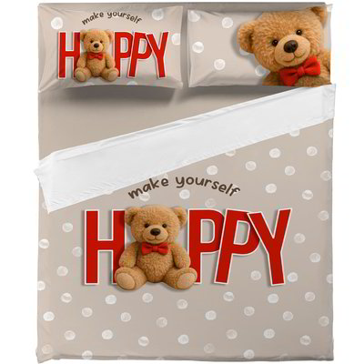 Completo letto matrimoniale con federe double face Happy Teddy