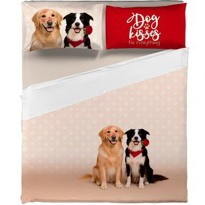 Completo letto matrimoniale con federe double face Cani