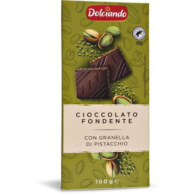 Tavoletta cioccolato fondente con granella di pistacchio