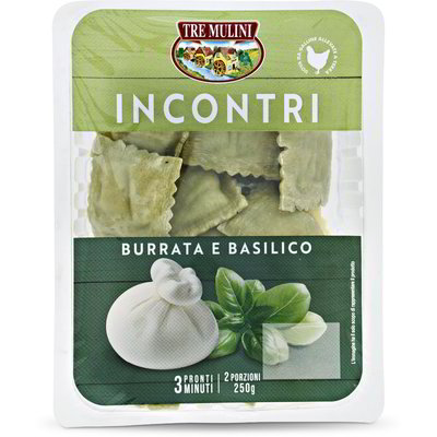 Ravioli incontri burrata e basilico