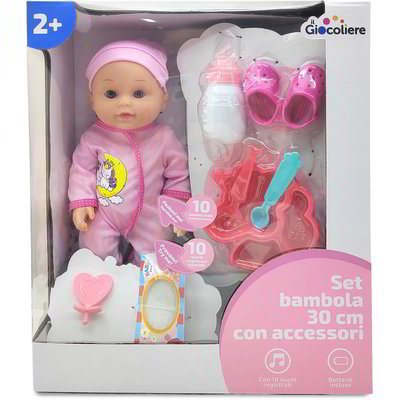 Set bambola 30 cm con accessori - Rosa