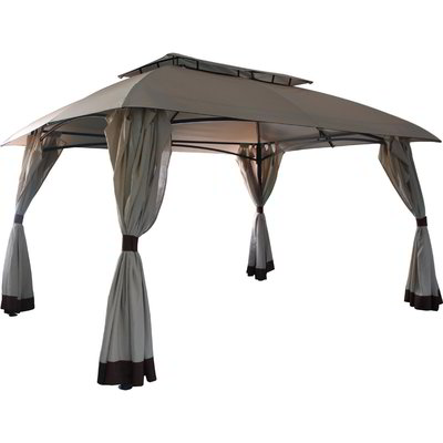 Gazebo rettangolare con doppio tetto e tende laterali