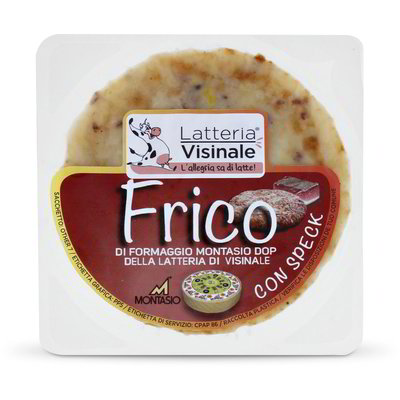 Frico di formaggio Montasio DOP con speck