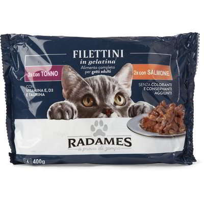 Filettini in gelatina per gatti con salmone/tonno