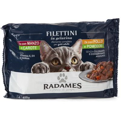 Filettini Premium in gelatina per gatti con manzo e carote/ pollo e pomodoro