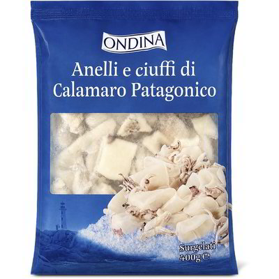 Anelli e ciuffi di calamaro patagonico surgelati