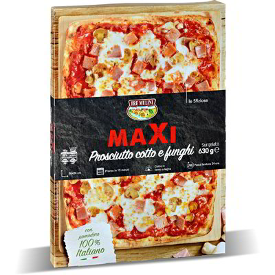 Pizza maxi con prosciutto cotto e funghi surgelata