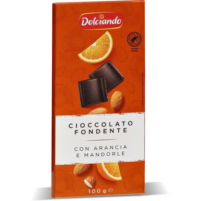 Tavoletta cioccolato fondente con arancia e mandorle