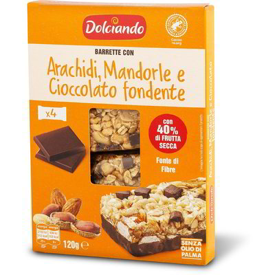 Barrette con arachidi, mandorle e cioccolato fondente 4 pezzi