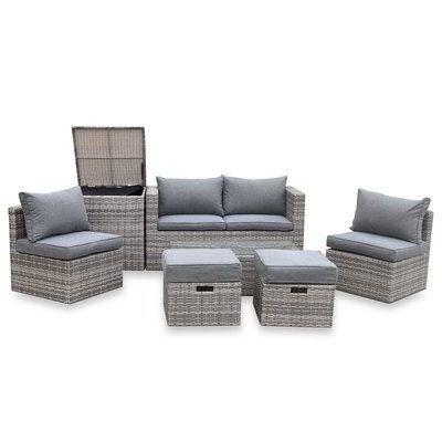 Salotto lusso da esterno con 2 poltrone 1 divano 2 poggiapiedi 1 tavolino e 1 scatola contenitore