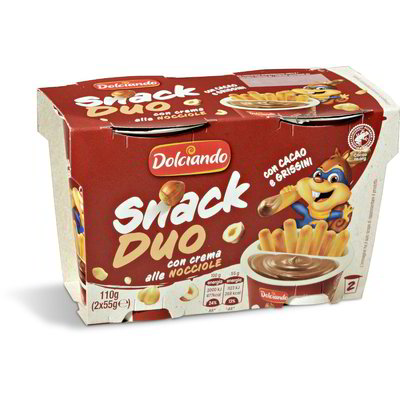 Snack duo con crema alle nocciole e grissini