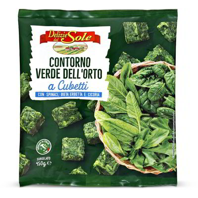 Contorno verde dell'orto a cubetti surgelato