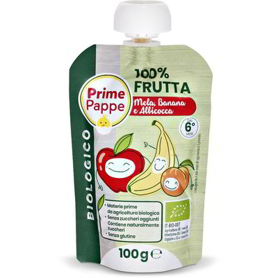Purea di frutta mela, banana e albicocca Bio