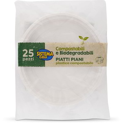 Piatti piani in plastica compostabile 25 pezzi