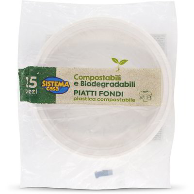 Piatti fondi in plastica compostabile 25 pezzi