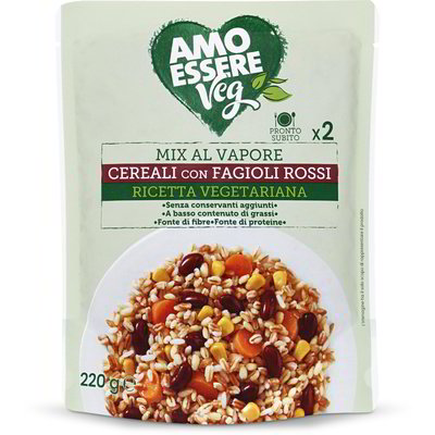 Mix di cereali con fagioli rossi e mix verdure al vapore