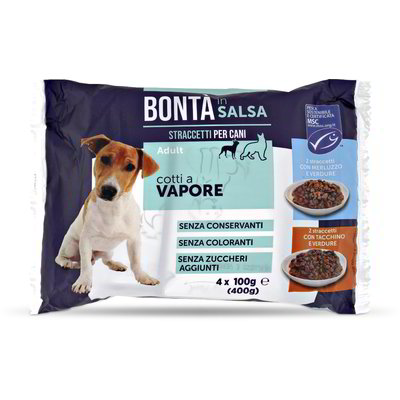 Straccetti per cani adulti con merluzzo e verdure/con tacchino e verdure