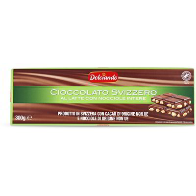 Cioccolato svizzero al latte con nocciole intere