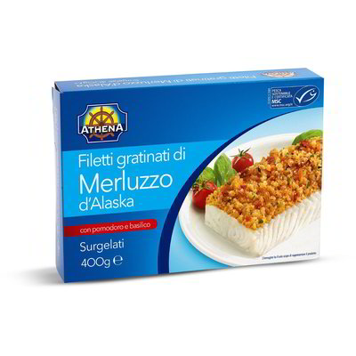 Filetti gratinati di merluzzo d'Alaska con pomodoro e basilico surgelati