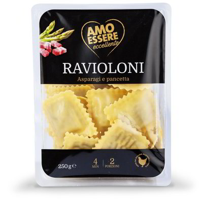Ravioloni con asparagi e pancetta