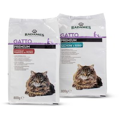 Croccantini premium per gatti con manzo e riso / salmone e riso