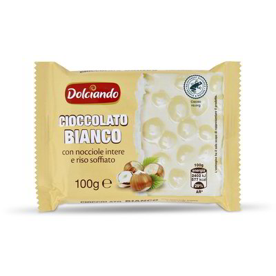 Cioccolato bianco con nocciole intere e cereali