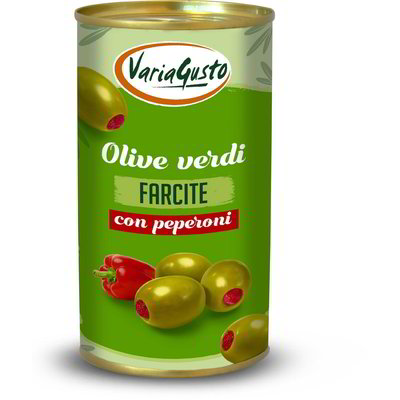 Olive verdi farcite con peperoni