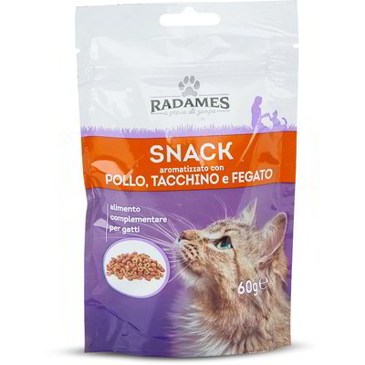 Snack aromatizzato con pollo, tacchino e fegato per gatti