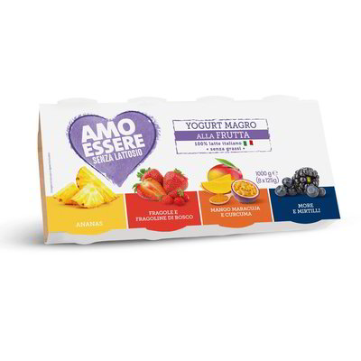 Yogurt magro alla frutta senza lattosio