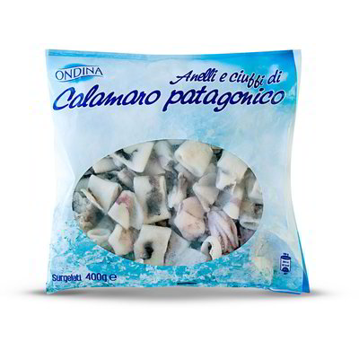 Anelli e ciuffi di calamaro patagonico surgelati